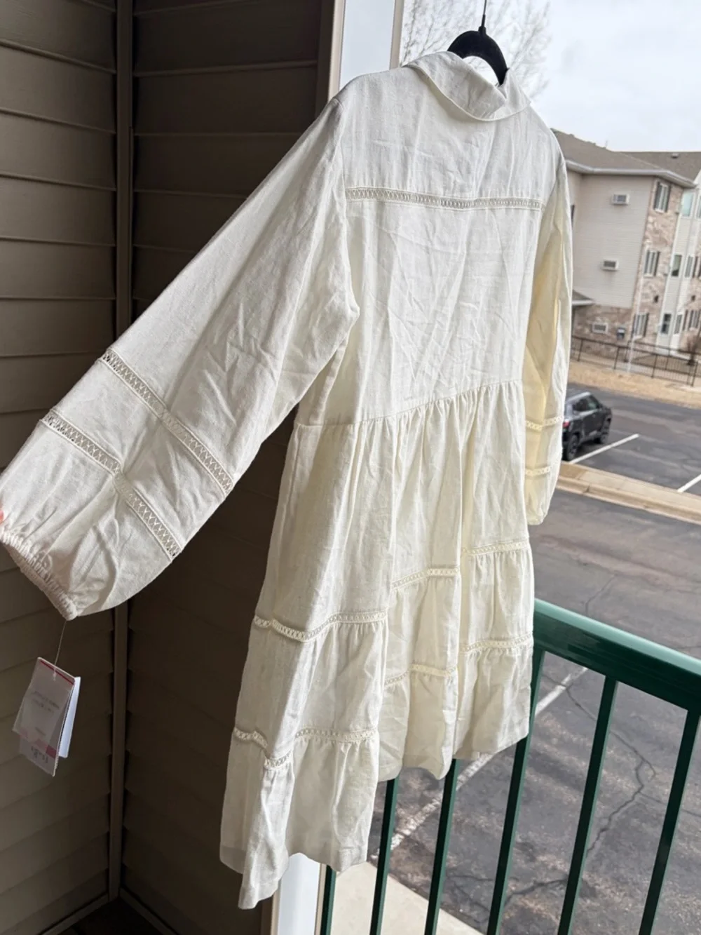 🆕 Taylor Porcelain White Linen Blend Tiered Dress Size 10, 12 Boho Mini Dress - Picture 6 of 17